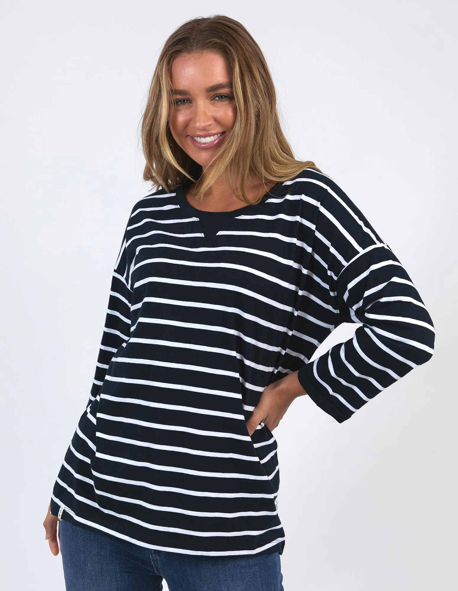 Annie 3/4 Sleeve Tee Navy & White Stripe sold by Elm Lifestyle