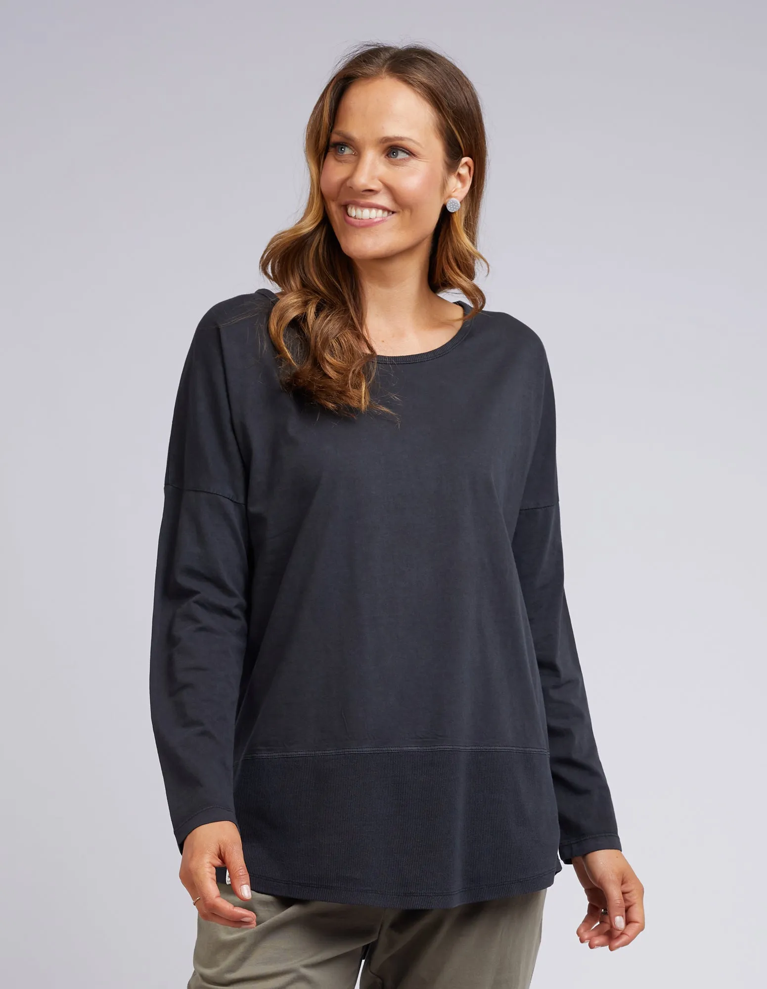 Rib Long Sleeve Washed Black sold by Elm Lifestyle