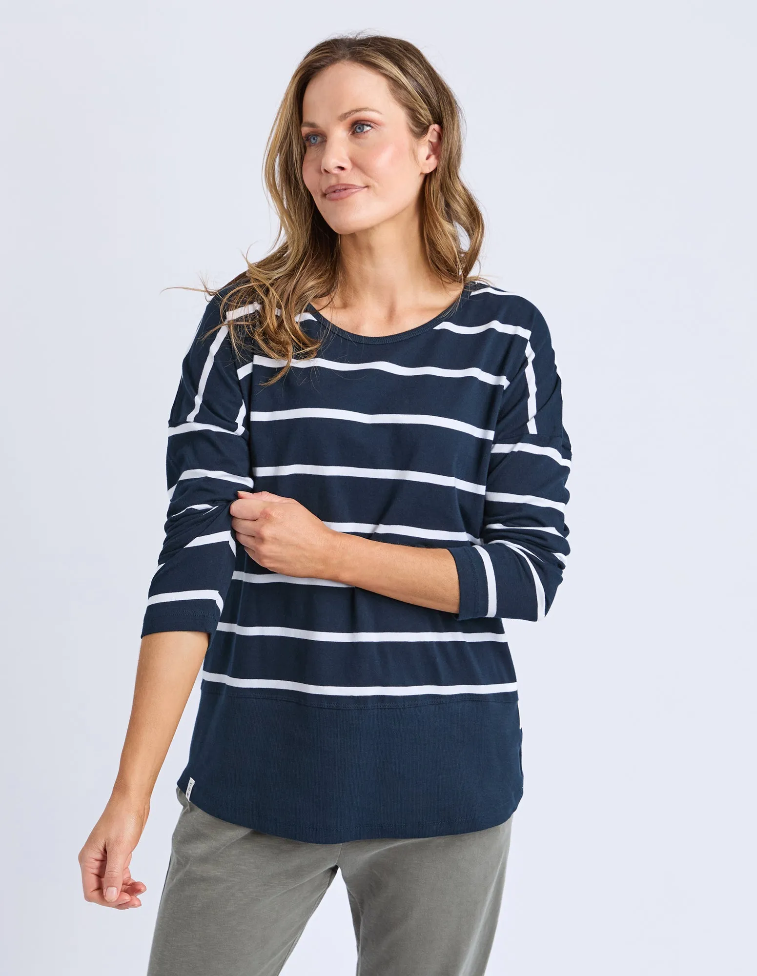 Rib Long Sleeve Navy & White Stripe sold by Elm Lifestyle