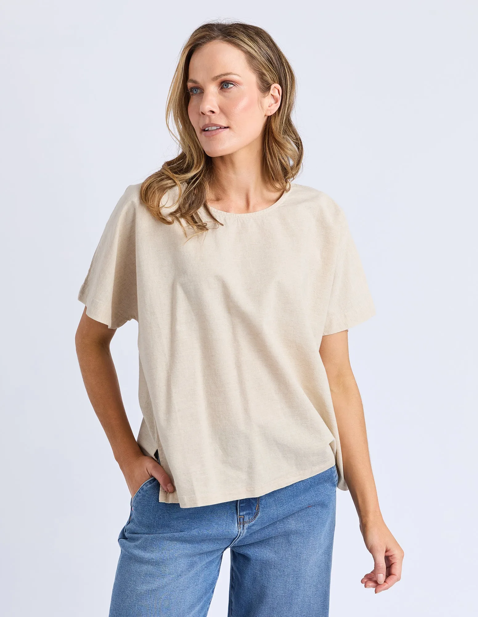 Curtis Woven S/S Tee Oatmeal sold by Elm Lifestyle