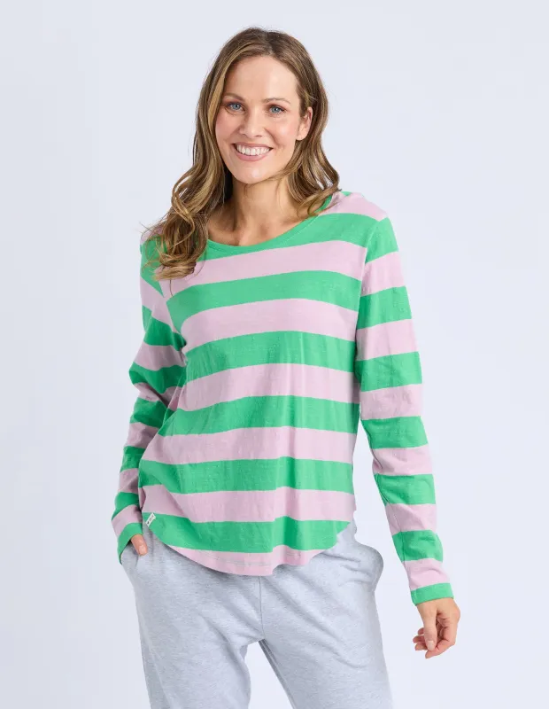 Spritz Stripe Long Sleeve Spring Green & Pink sold by Elm Lifestyle