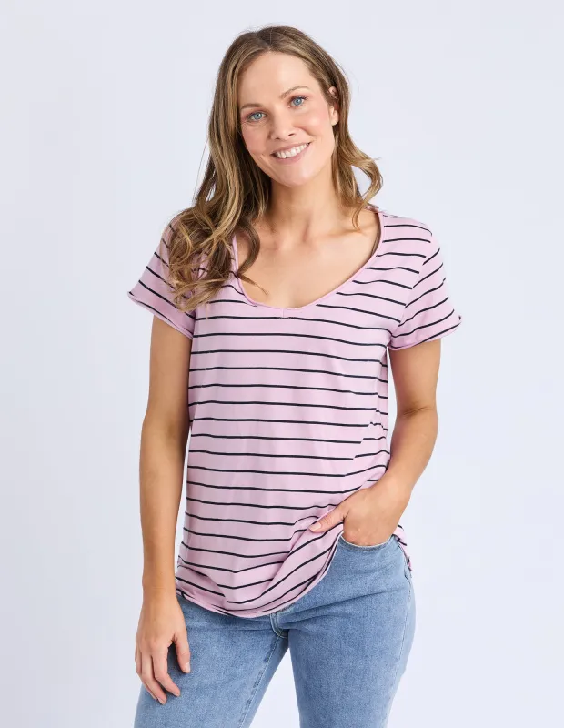 Pima Vee Tee Dusk Pink & Navy Stripe sold by Elm Lifestyle