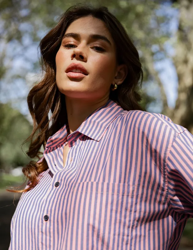 Lila Stripe Shirt French Blue & Charm Pink sold by Elm Lifestyle