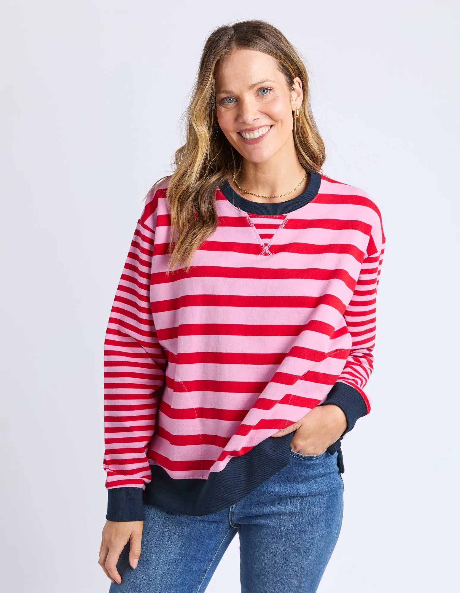 All Sorts Crew Pink & Red Stripe sold by Elm Lifestyle