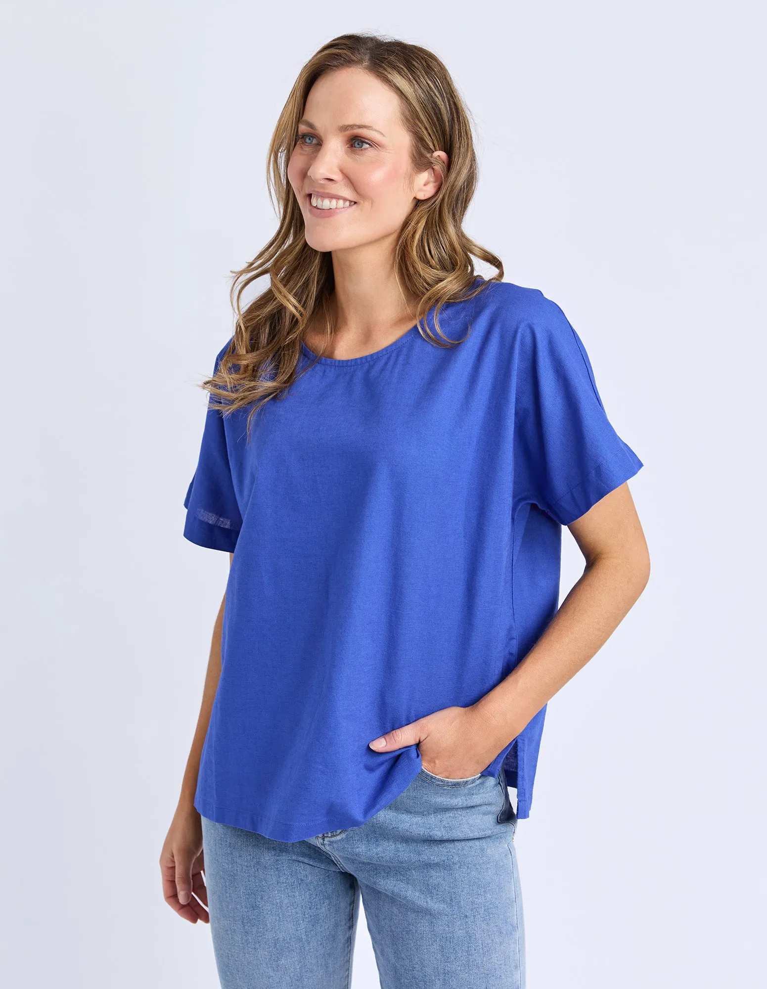 Curtis Woven S/S Tee Ocean Blue sold by Elm Lifestyle