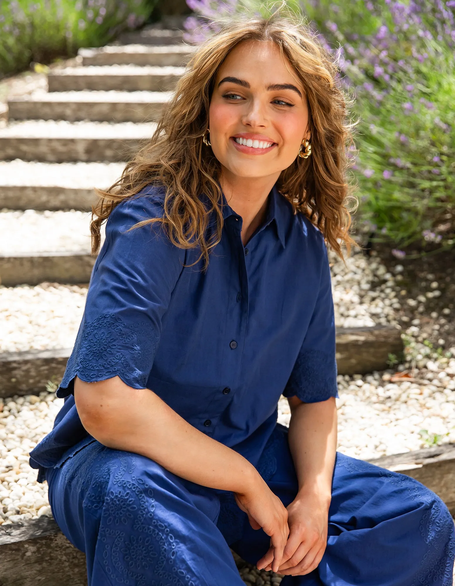 Odette Broderie Shirt Blu Depth Yrdage Prt sold by Elm Lifestyle