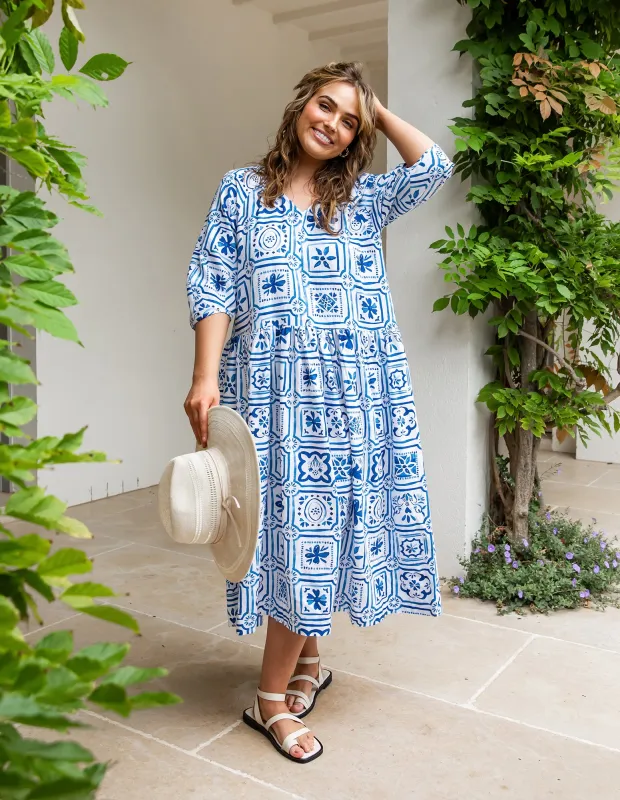 Dolce Tile Midi Dress Ocean Tile Print sold by Elm Lifestyle