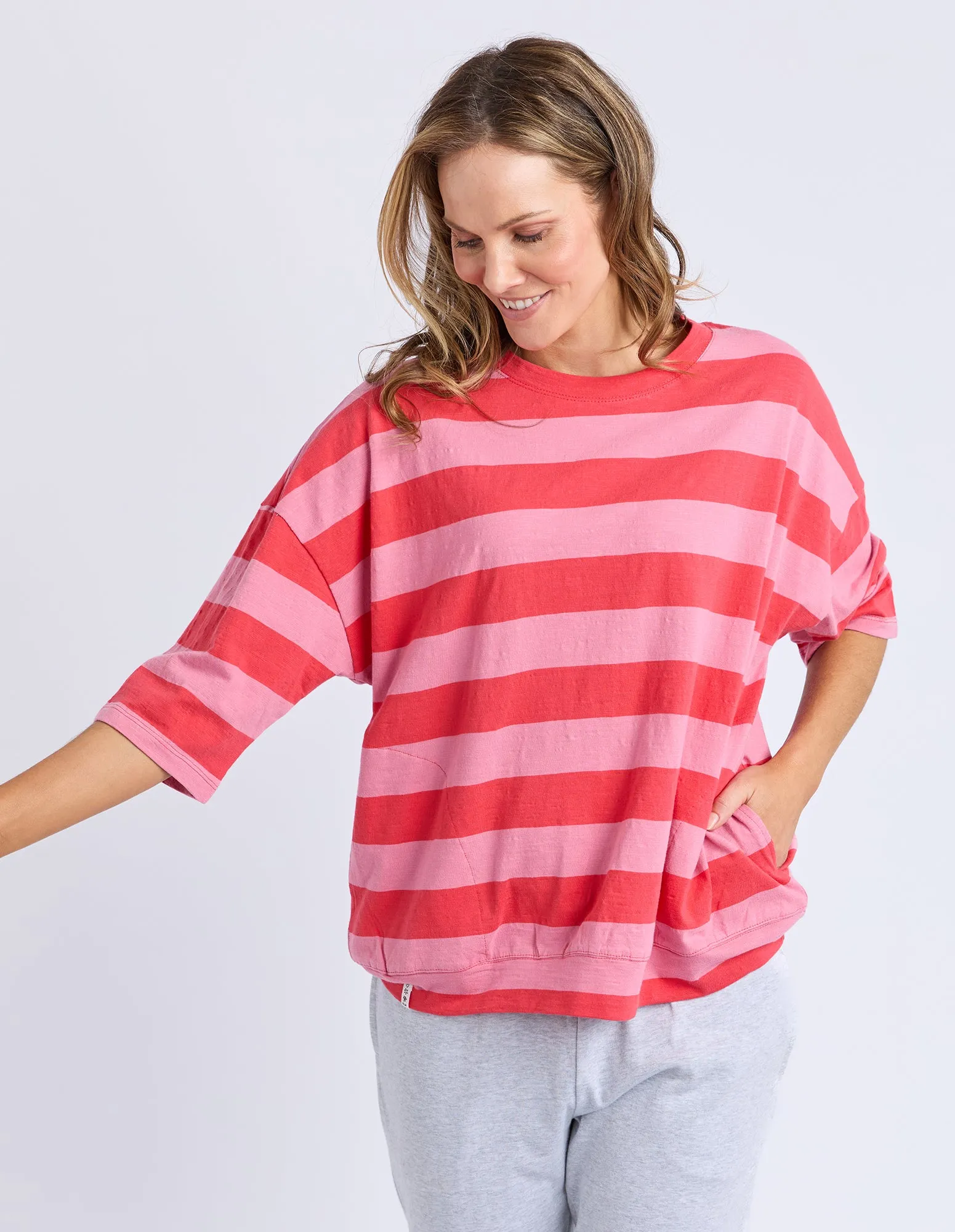 Mazie Block Stripe Sweat Cayenne & Rose sold by Elm Lifestyle