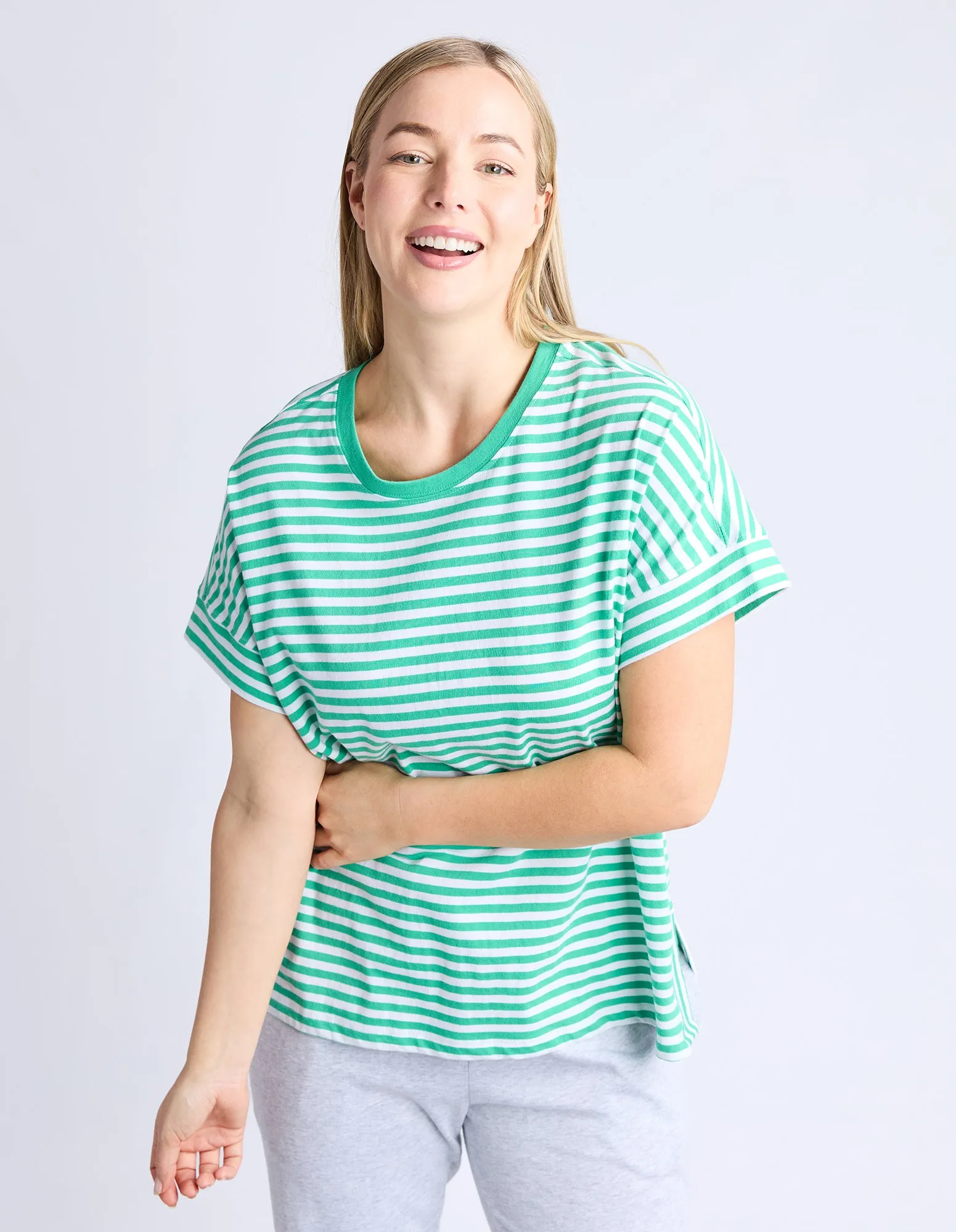 Yara Stripe Tee Green/White sold by Elm Lifestyle