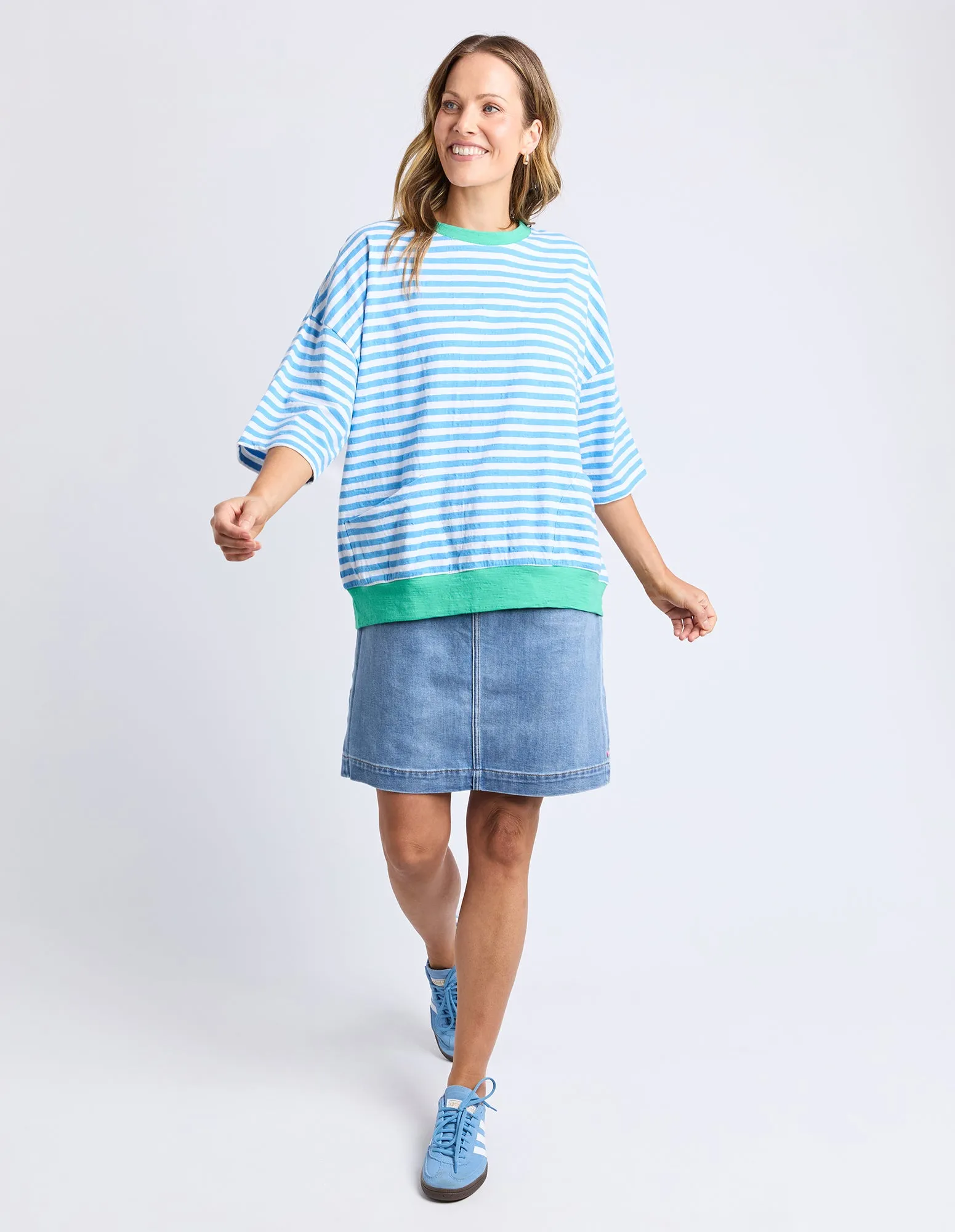 Mazie Stripe Ringer Sweat Azure/White Stripe sold by Elm Lifestyle product image thumbnail 3