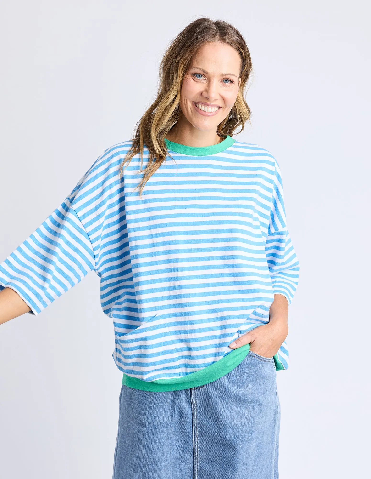 Mazie Stripe Ringer Sweat Azure/White Stripe sold by Elm Lifestyle product image thumbnail 2