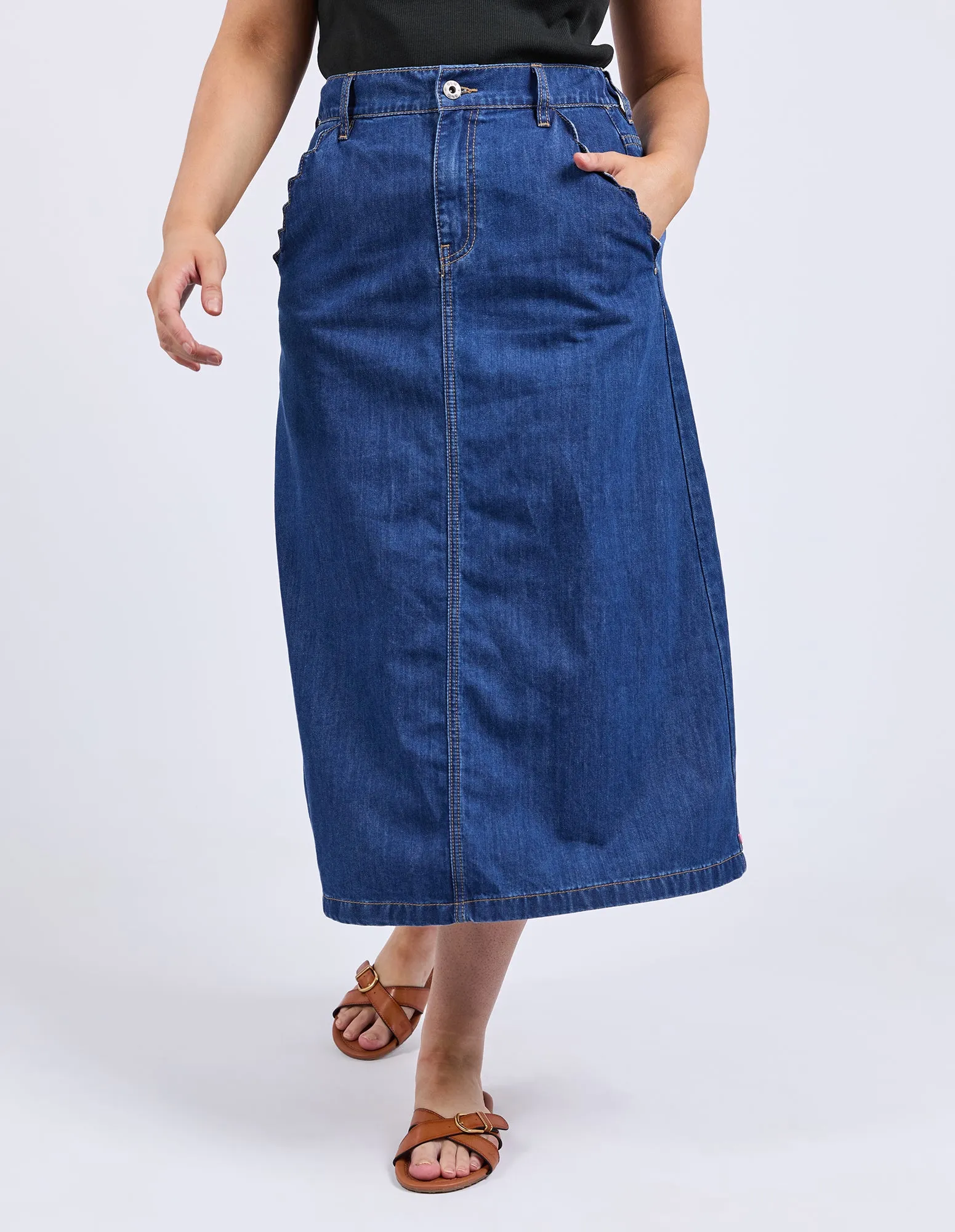 Scallop Edge Denim Skirt Mid Blue Wash sold by Elm Lifestyle product image thumbnail 2