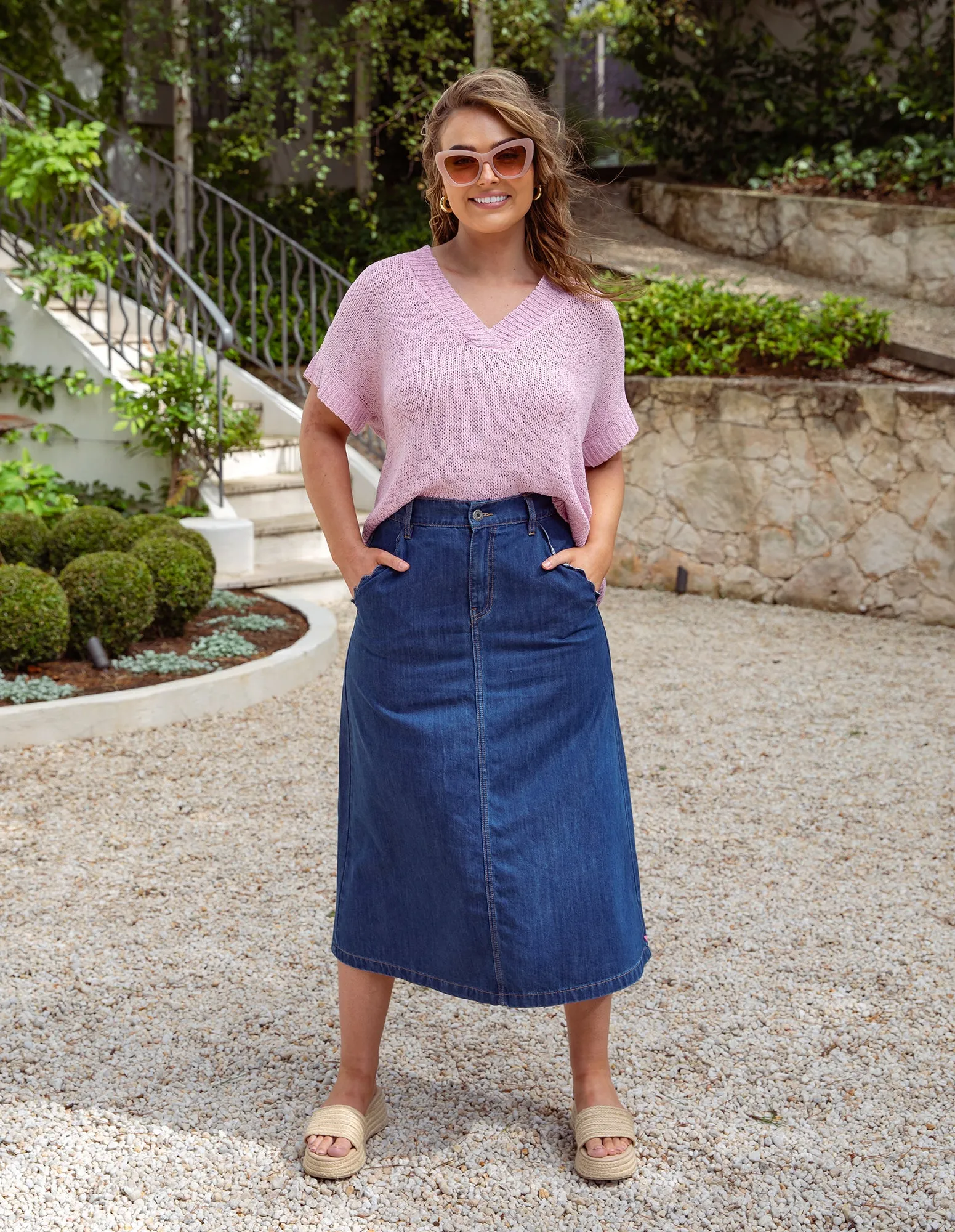 Scallop Edge Denim Skirt Mid Blue Wash sold by Elm Lifestyle