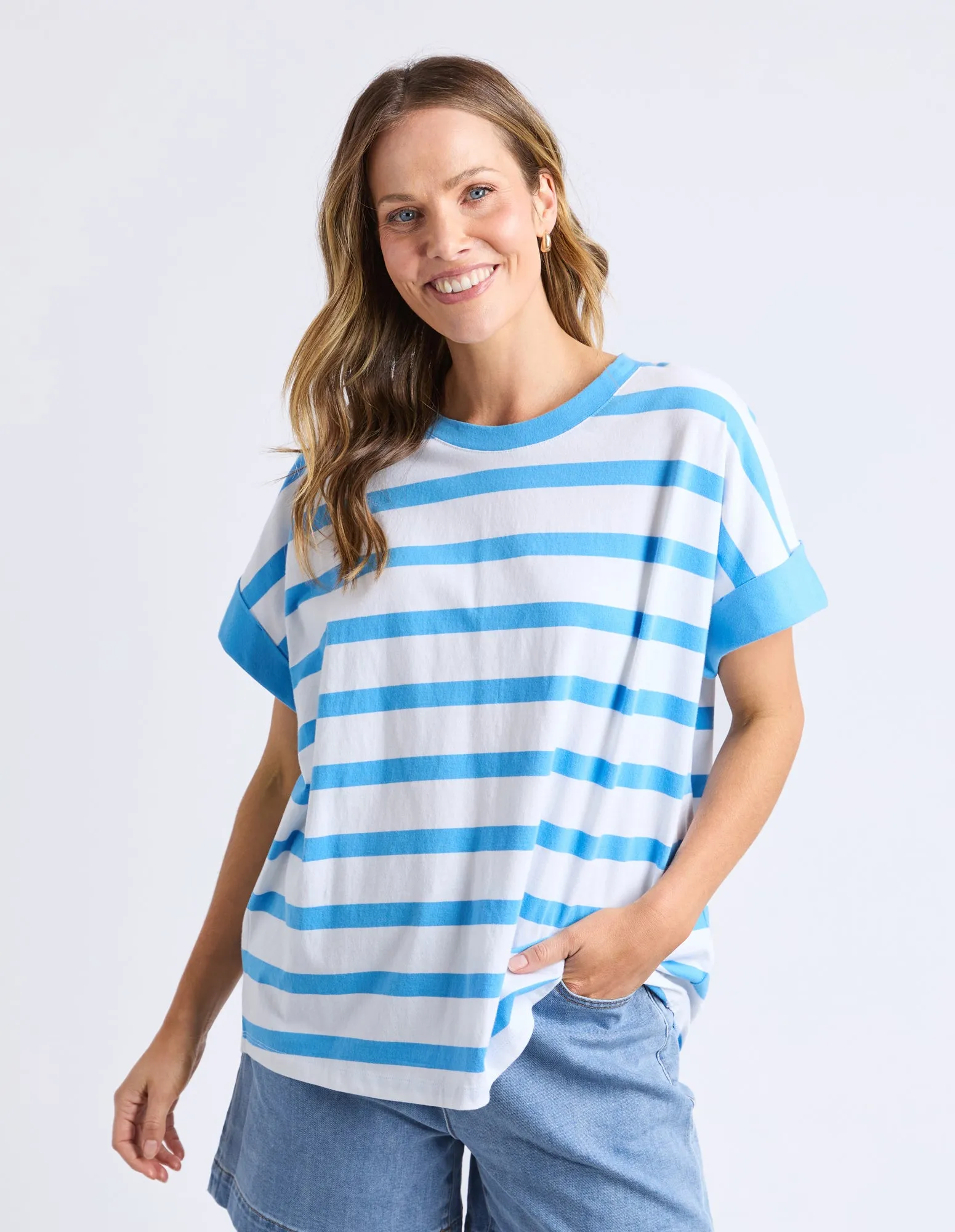 Maddison Tee Azure Blue & White Stripe sold by Elm Lifestyle