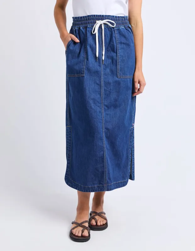 Clover Midi Denim Skirt Mid Blue Wash sold by Elm Lifestyle