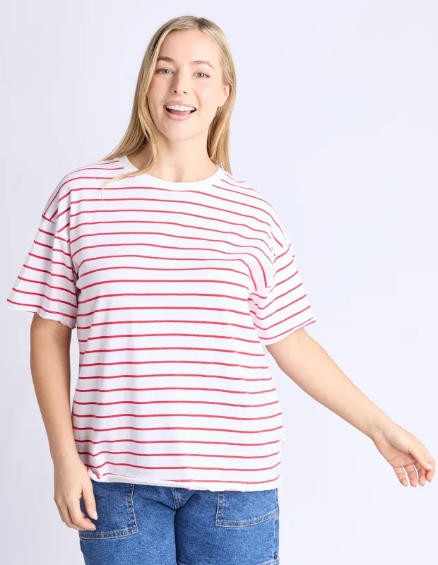 Winona Stripe Short Sleeve Tee Bittersweet & White sold by Elm Lifestyle