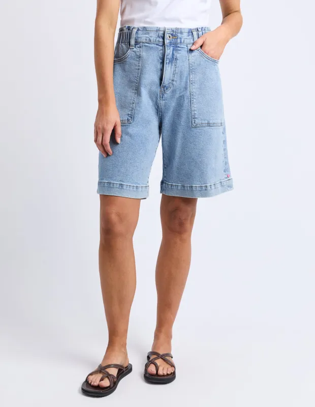 Atlas Long Denim Short Mid Blue Wash sold by Elm Lifestyle