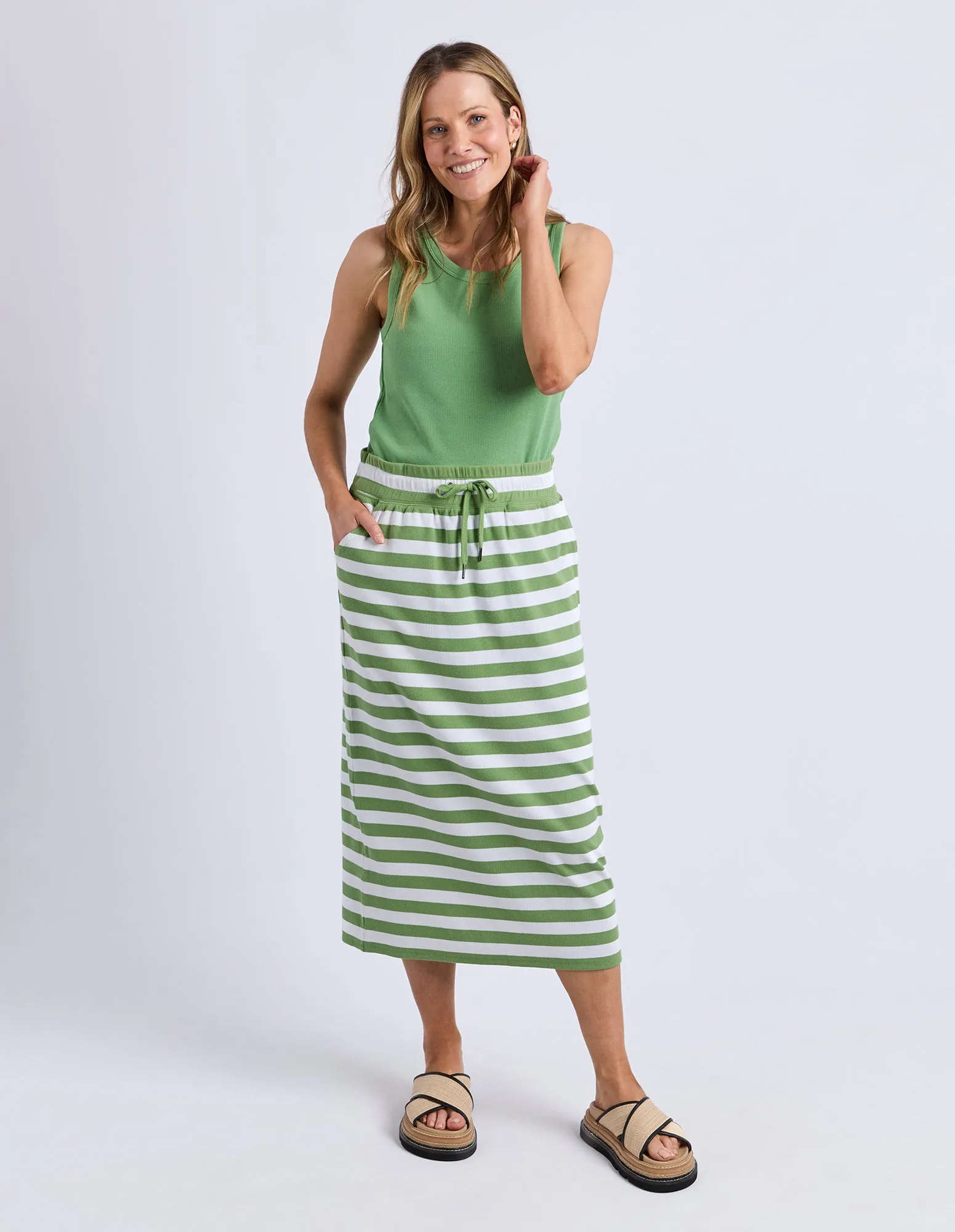 Sunset Stripe Skirt Forest Grn & Wht Str sold by Elm Lifestyle product image thumbnail 2