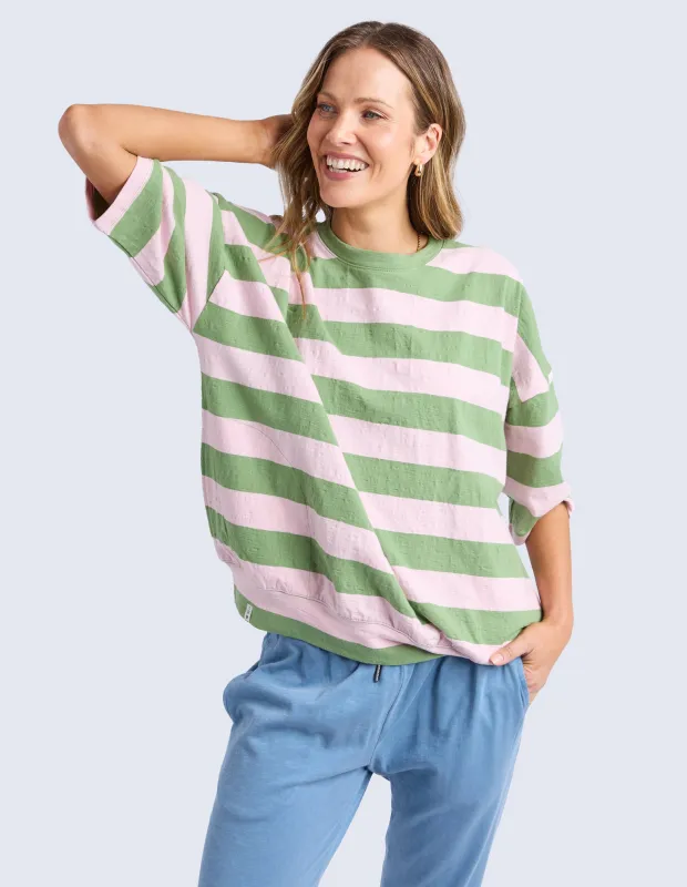 Mazie Block Stripe Sweat Fgrn & Pldy Str sold by Elm Lifestyle