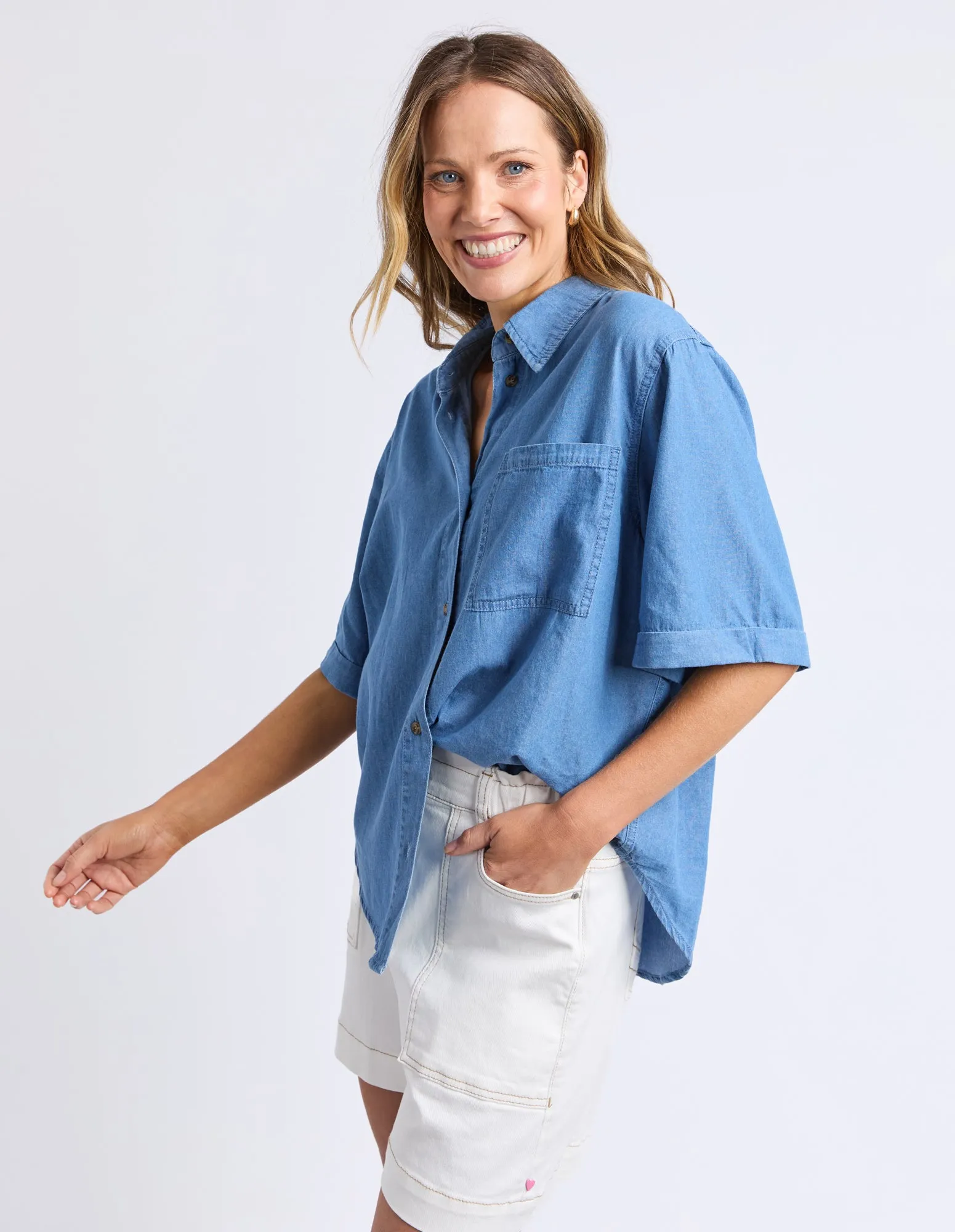 Blissful Chambray Shirt Mid Blu Wash sold by Elm Lifestyle product image thumbnail 4