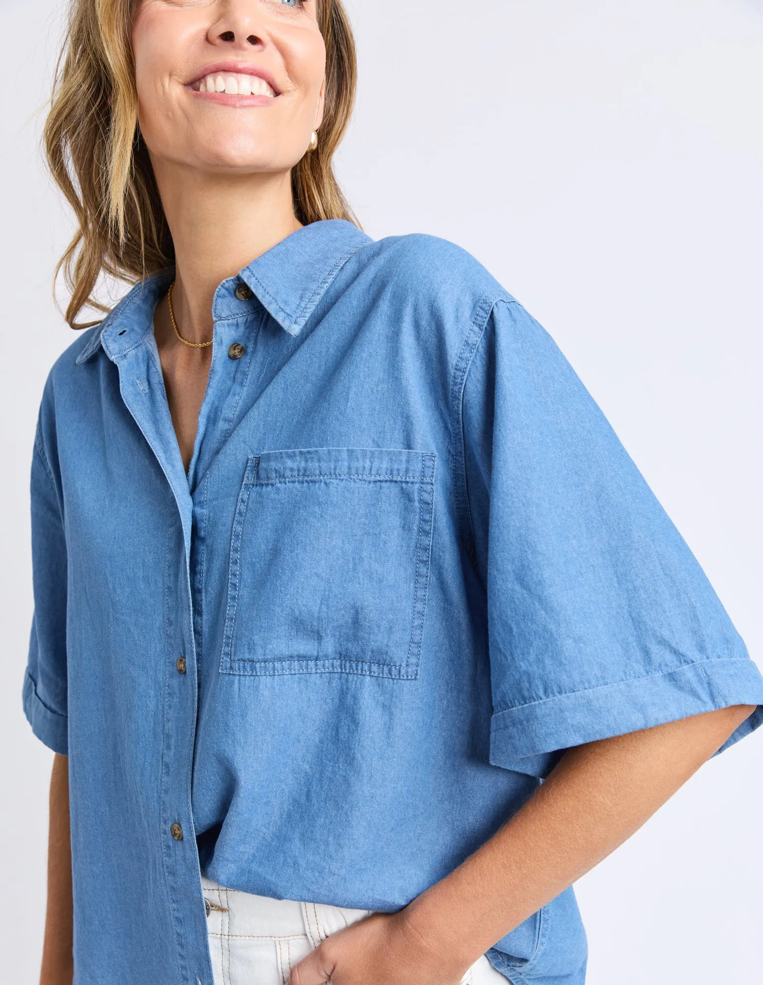 Blissful Chambray Shirt Mid Blu Wash sold by Elm Lifestyle product image thumbnail 5