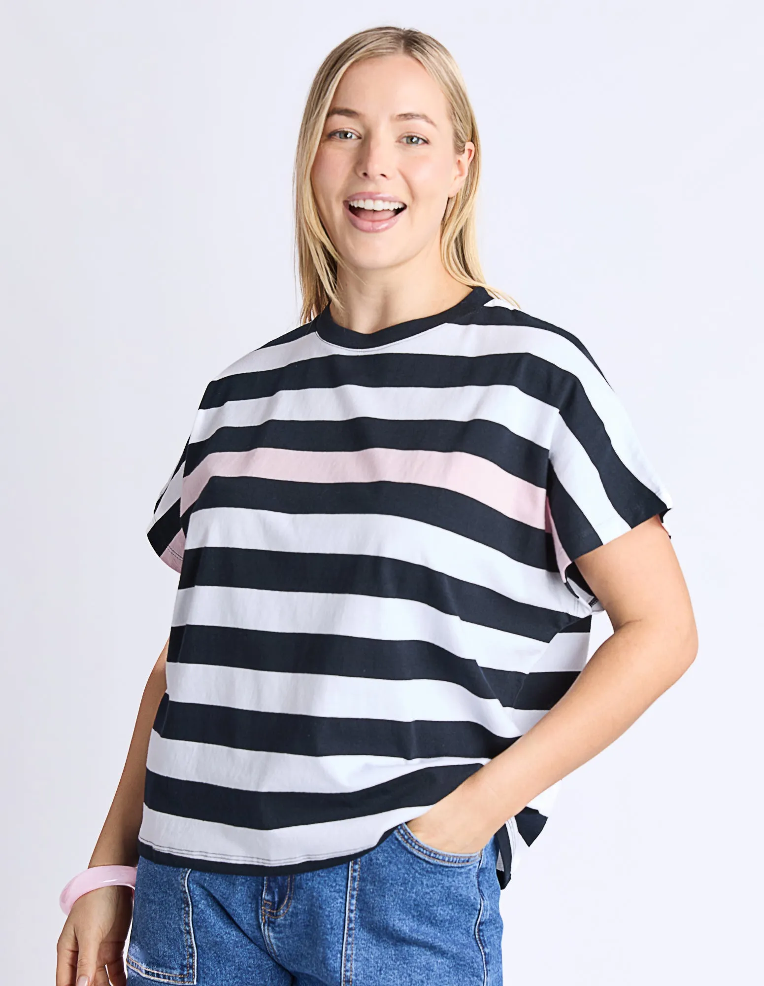Sorrento Tee Black And White Stripe sold by Elm Lifestyle