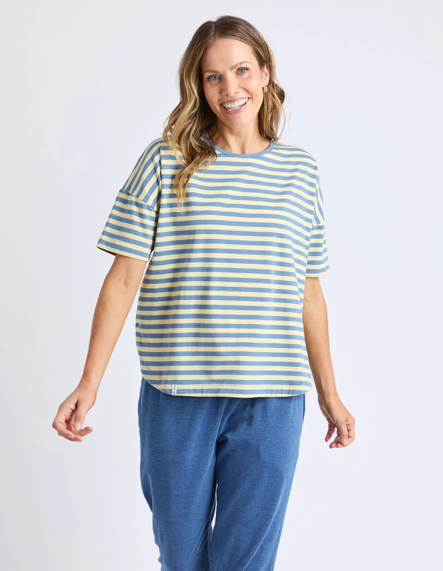 Lauren S/S Tee - Blue and Banana Stripe sold by Elm Lifestyle