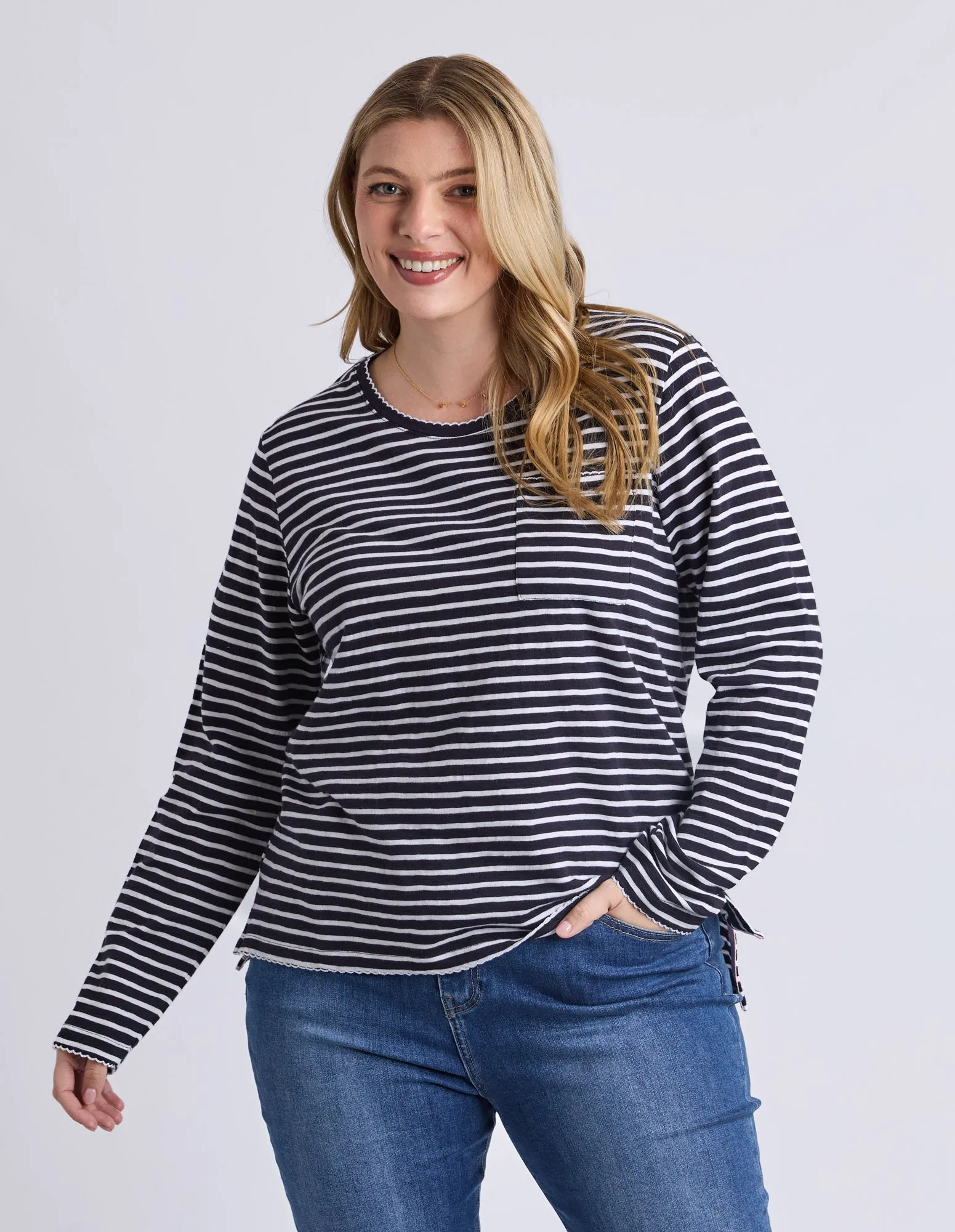 Drea Long Sleeve Tee Navy/White Stripe sold by Elm Lifestyle product image thumbnail 3
