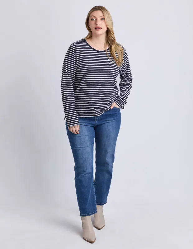 Drea Long Sleeve Tee Navy/White Stripe made by Elm Lifestyle