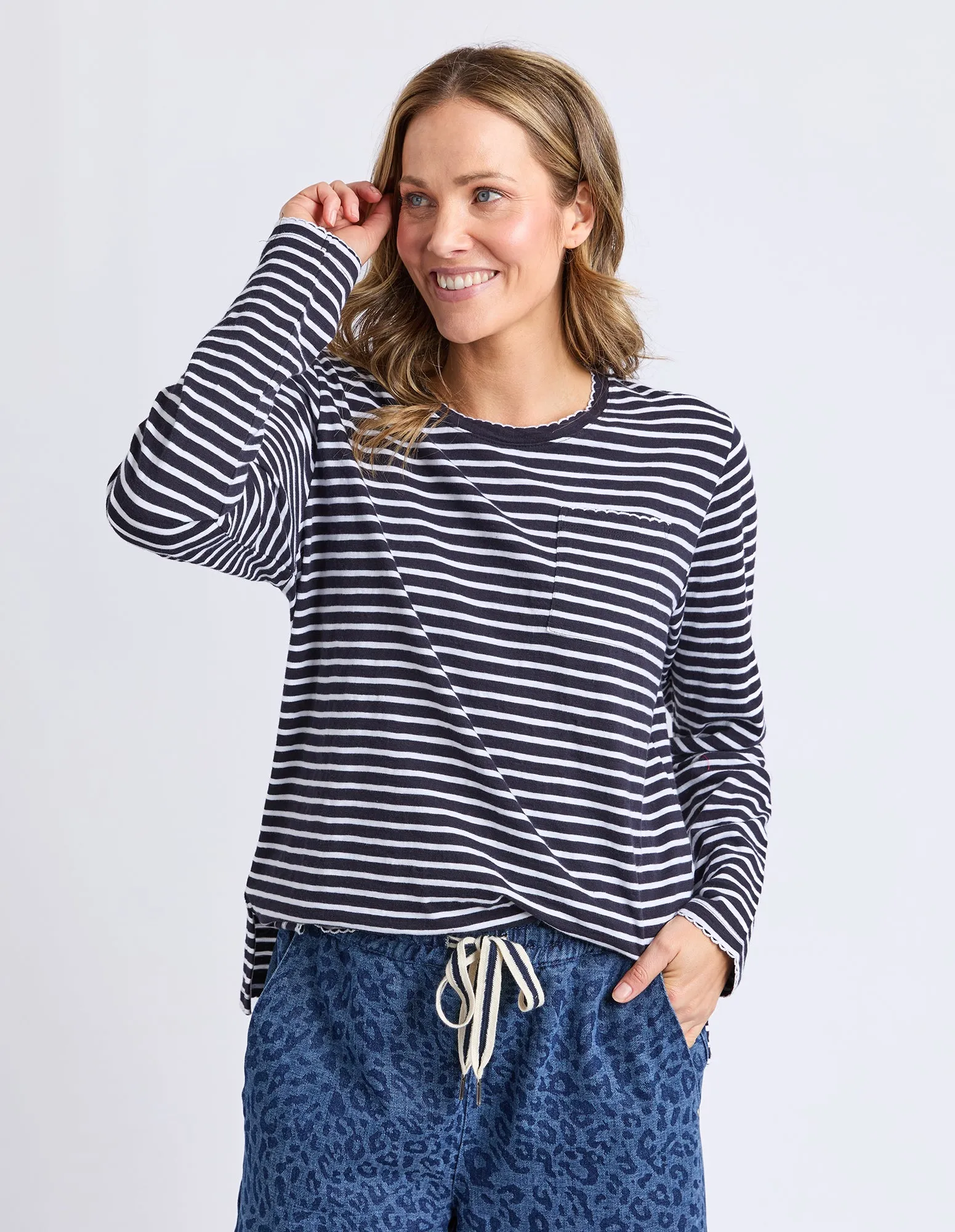 Drea Long Sleeve Tee Navy/White Stripe sold by Elm Lifestyle product image thumbnail 2