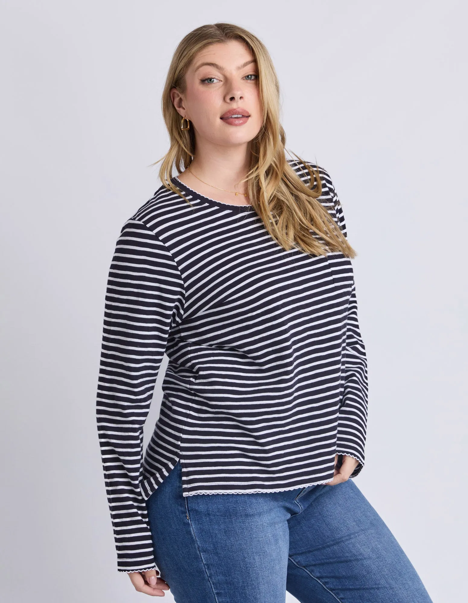 Drea Long Sleeve Tee Navy/White Stripe sold by Elm Lifestyle product image thumbnail 5