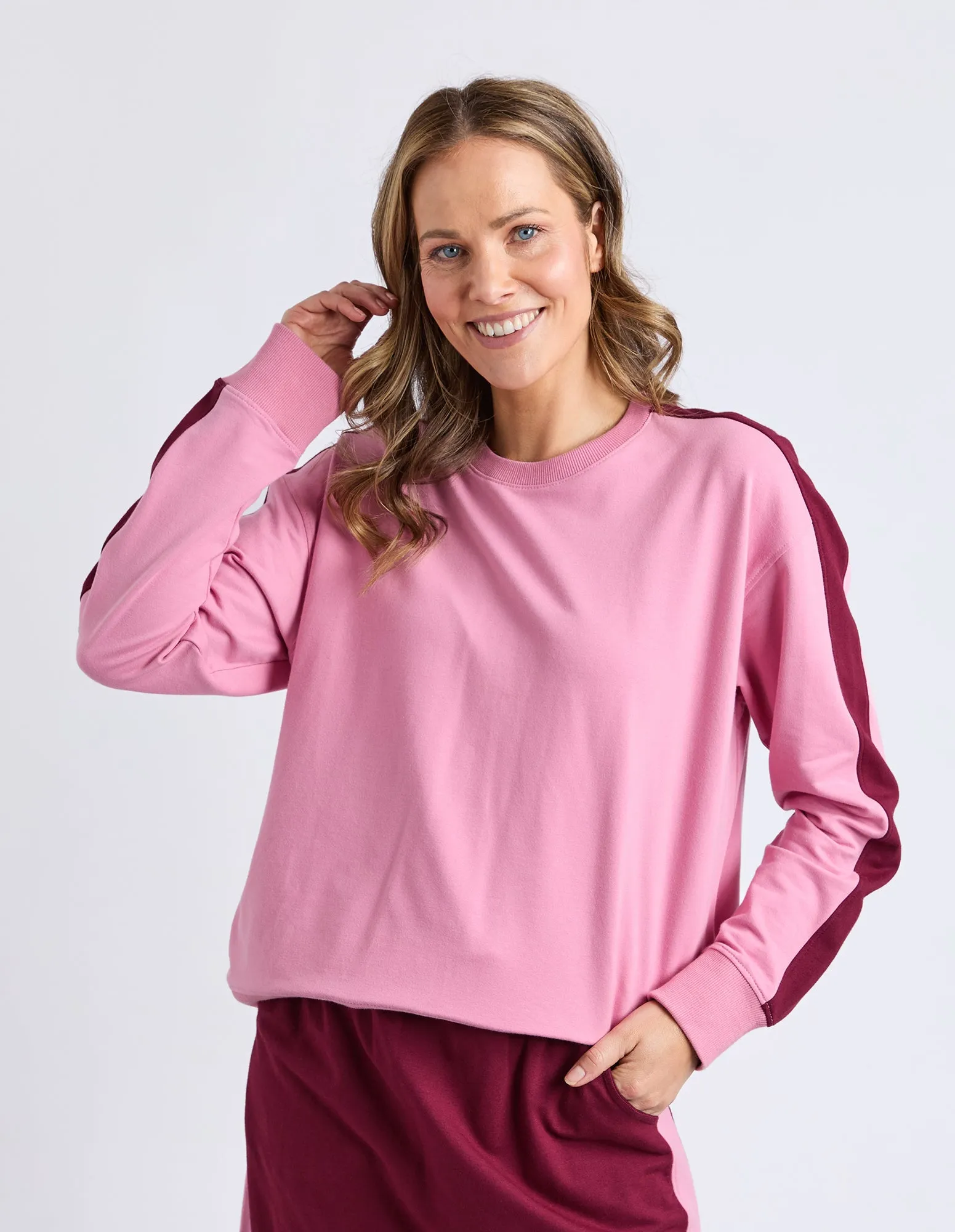 Sloane Fleece Crew Quartz Pnk/Plum Trim sold by Elm Lifestyle