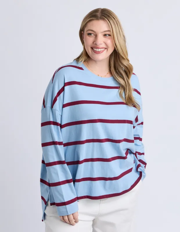 Callie Stripe Long Sleeve Tee Light Blue/Plum made by Elm Lifestyle
