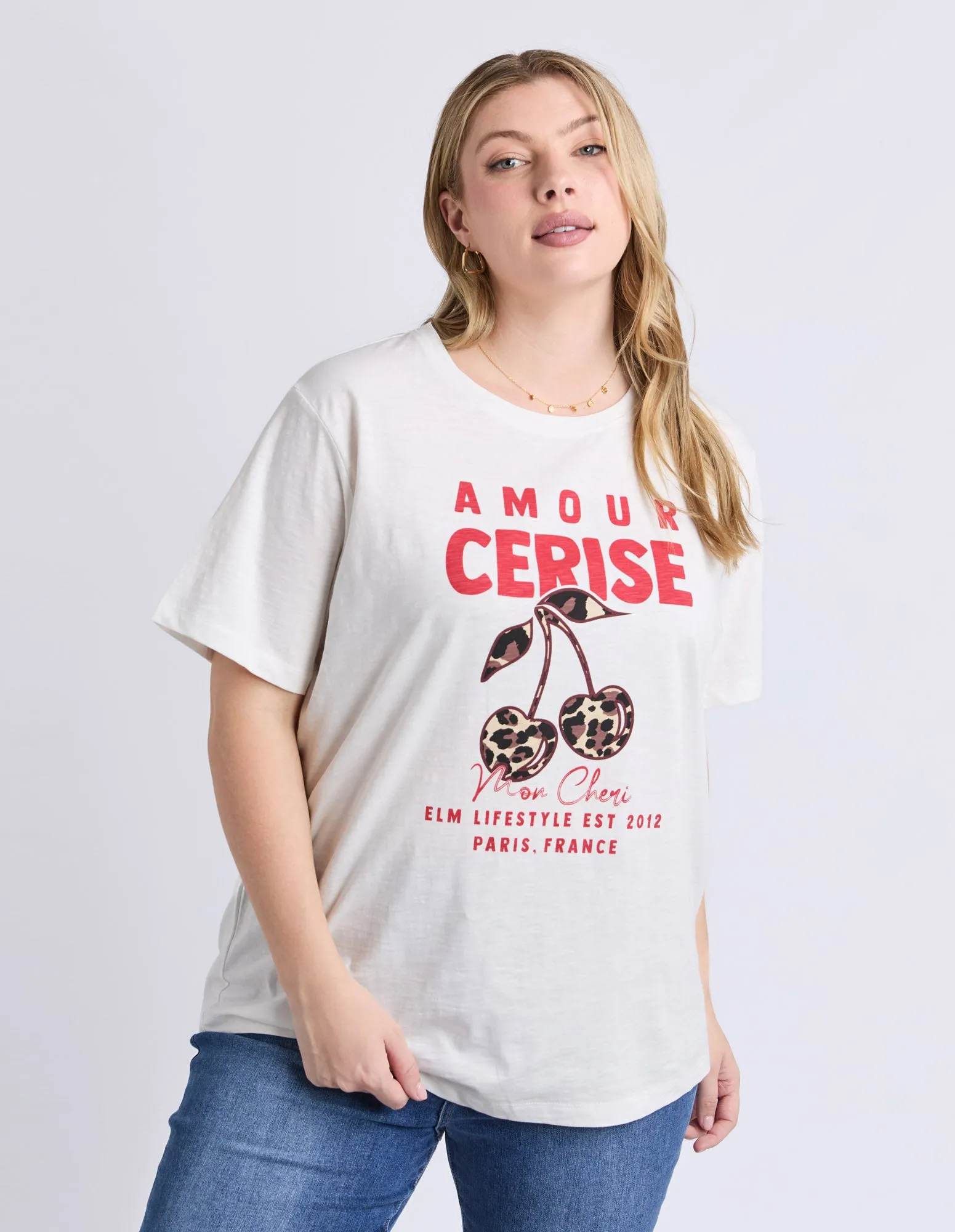 Amore Cerise Tee Marshmellow sold by Elm Lifestyle