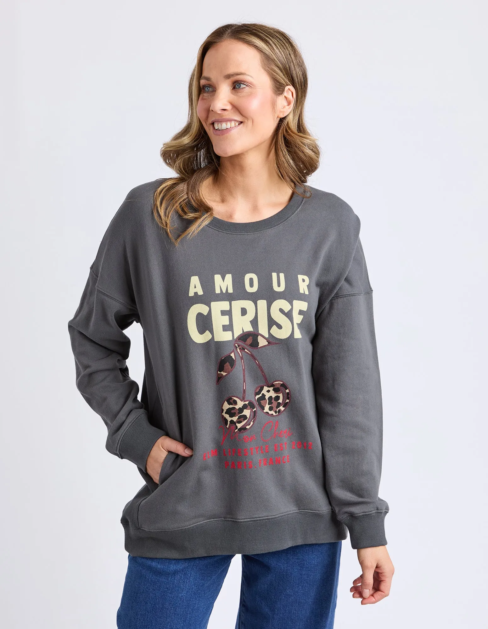 Amore Cerise Crew Washed Black sold by Elm Lifestyle