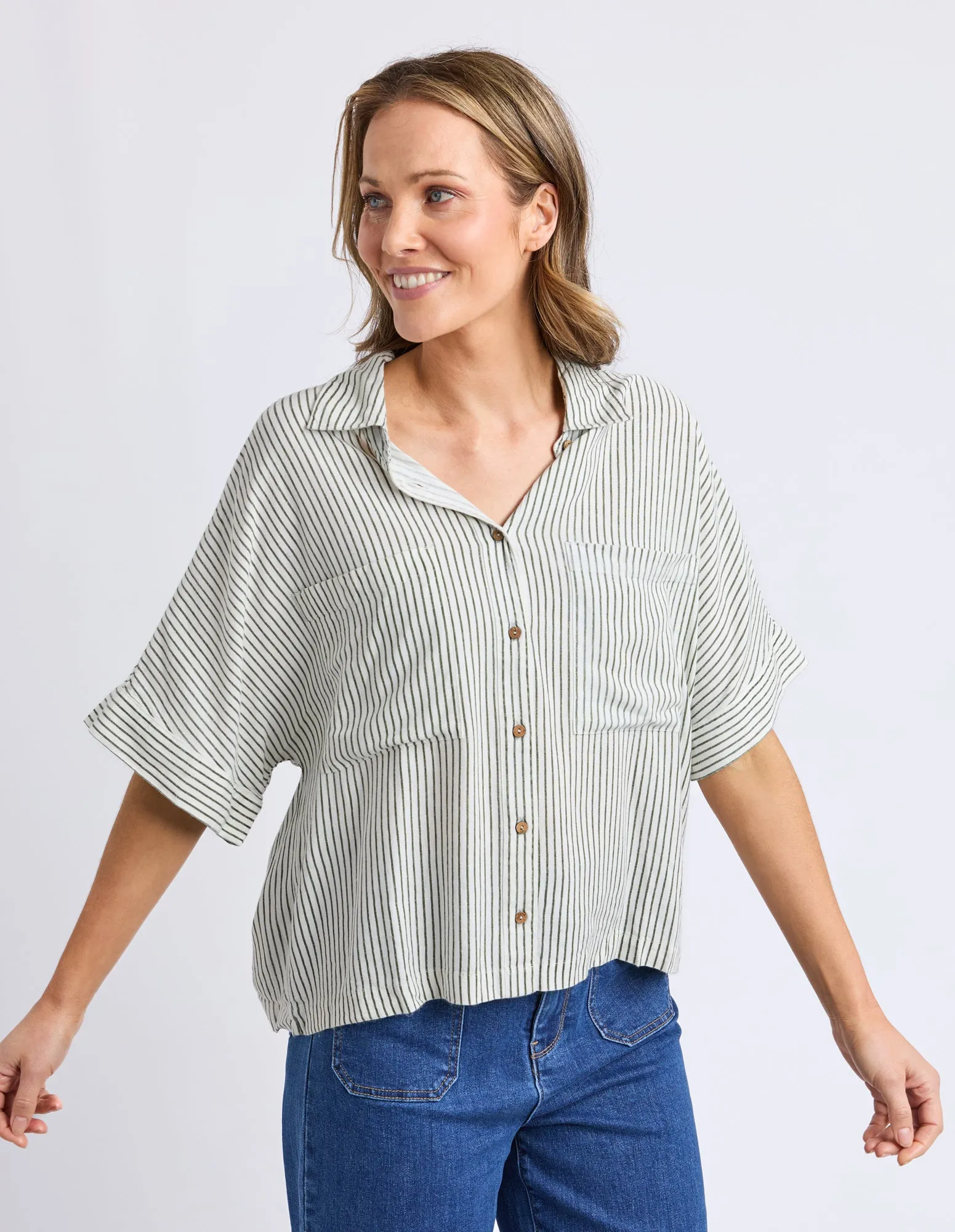 Ruth Short Sleeve Shirt Basil Stripe sold by Elm Lifestyle product image thumbnail 4