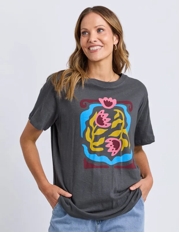 Flowerette Tee Charcoal sold by Elm Lifestyle