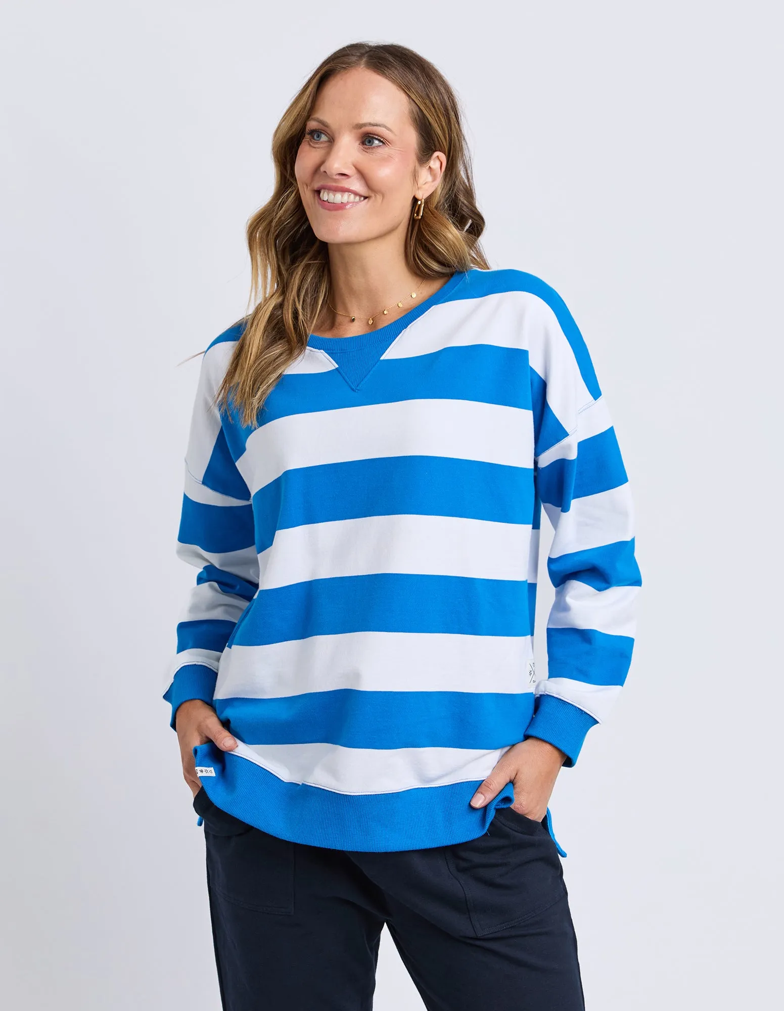 Billie Block Crew Royal Blue/White Stripe sold by Elm Lifestyle