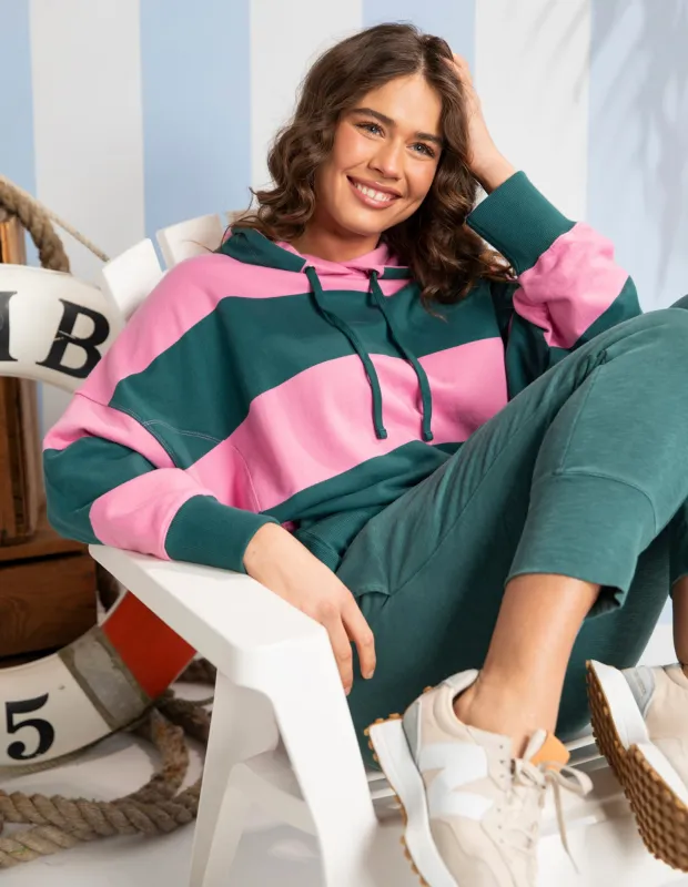 Liberty Block Hoodie Pink & Green Stripe made by Elm Lifestyle
