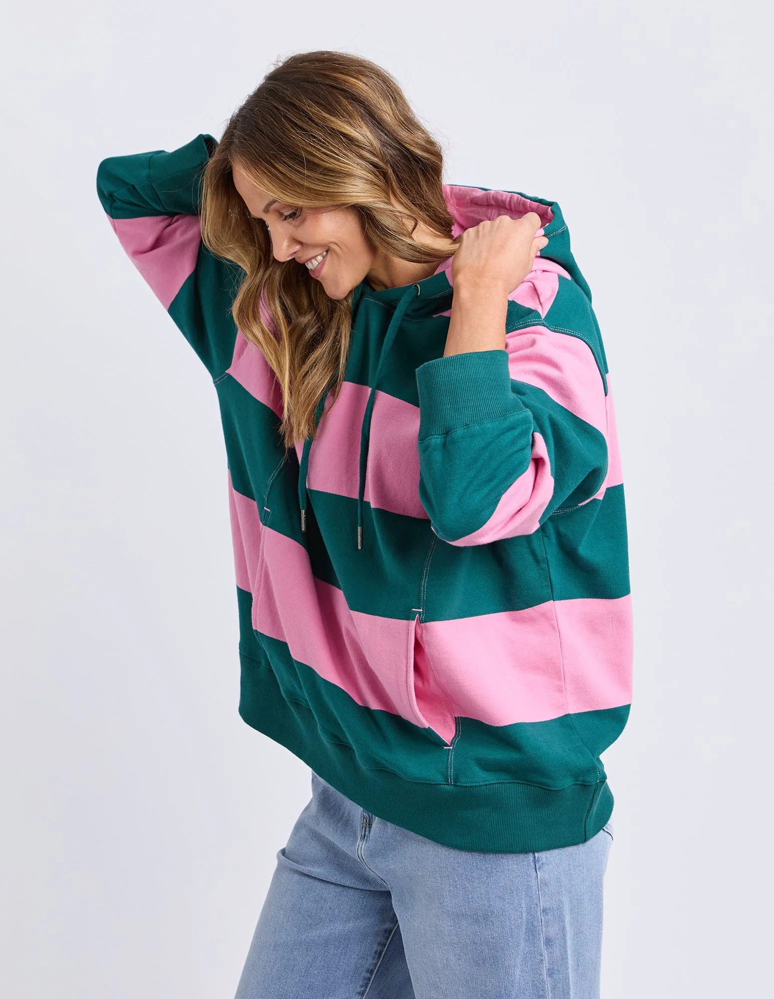Liberty Block Hoodie Pink & Green Stripe sold by Elm Lifestyle product image thumbnail 5
