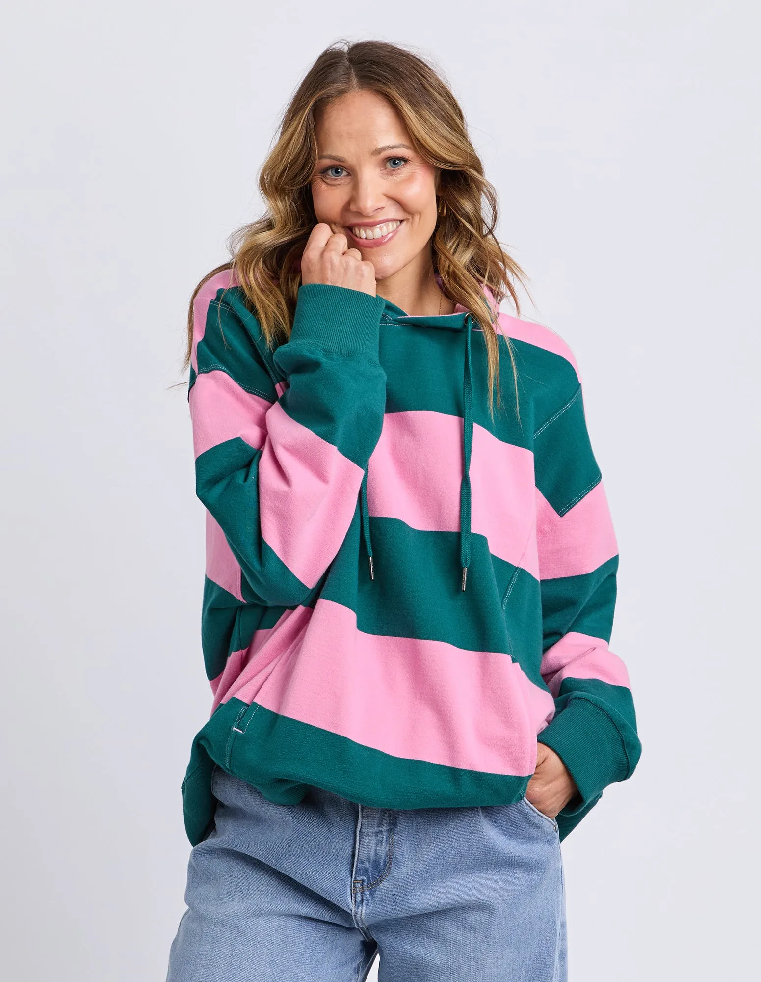 Liberty Block Hoodie Pink & Green Stripe sold by Elm Lifestyle product image thumbnail 2