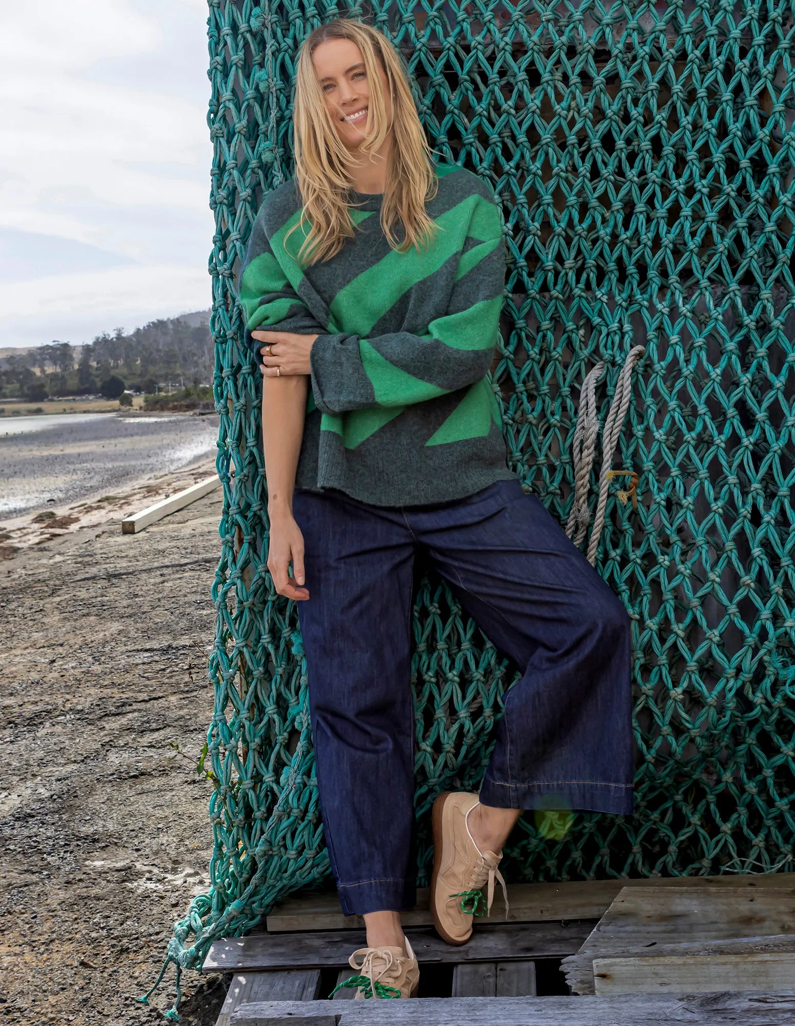 Sage Diagonal Knit Turquoise/Teal Stripe sold by Elm Lifestyle