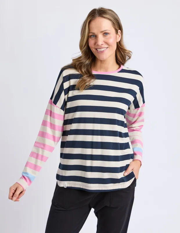 Gaeb Stripe Long Sleeve Tee White, Navy & Pink made by Elm Lifestyle