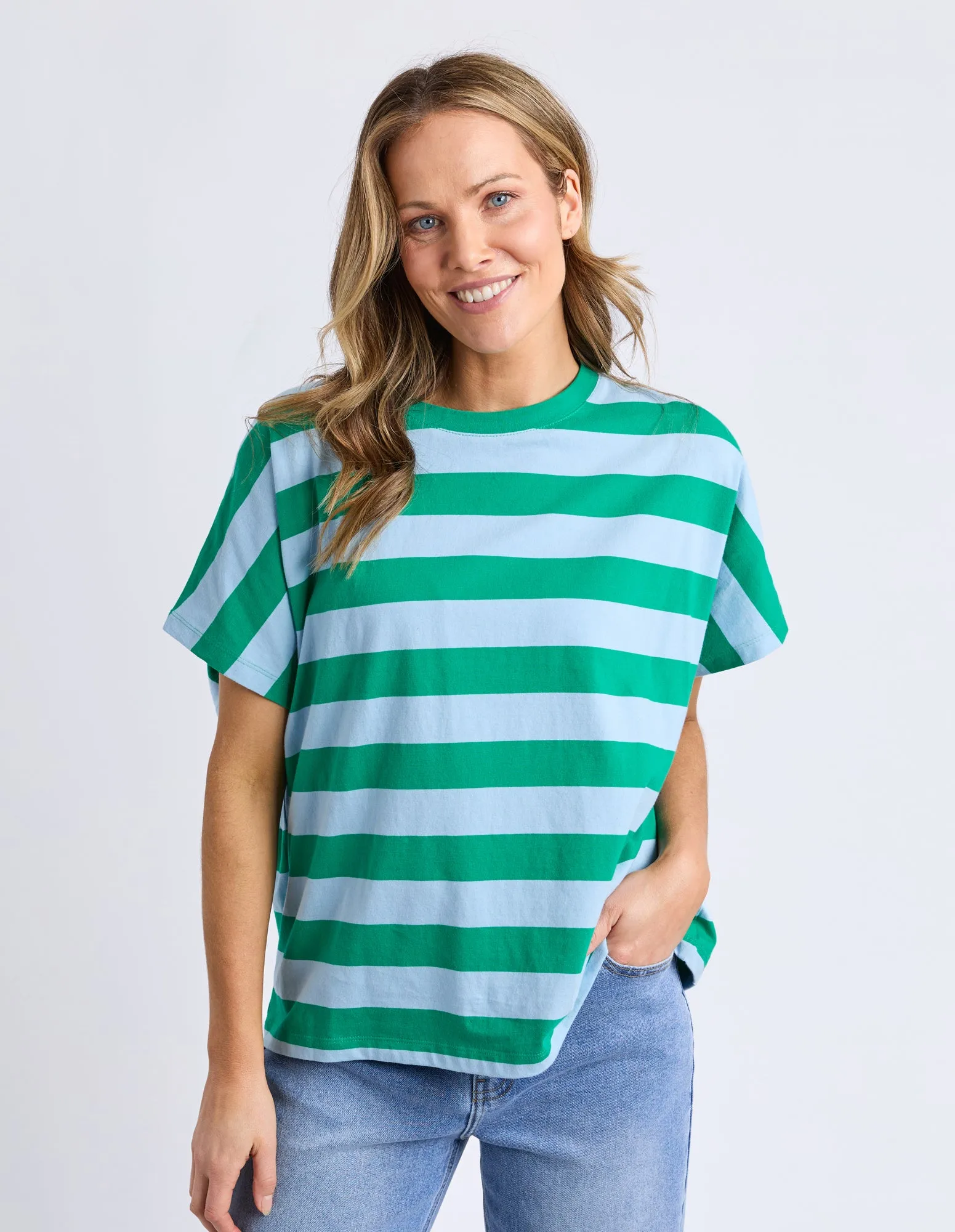 Poet Tee Green & Blue Stripe sold by Elm Lifestyle