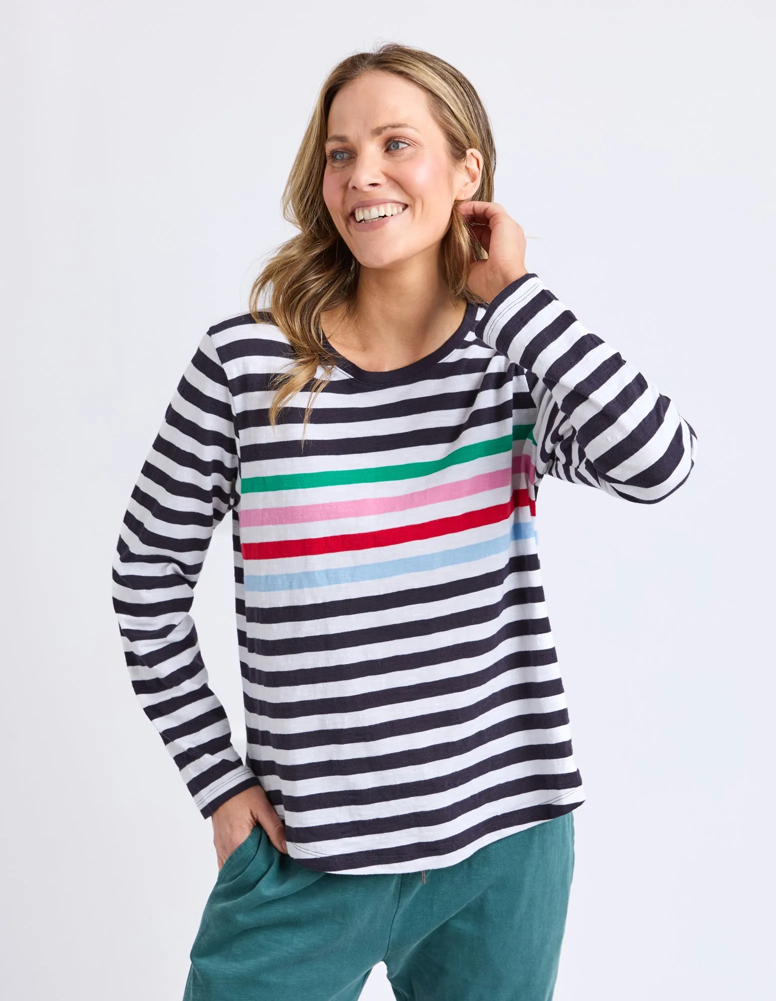Harmony Long Sleeve Tee Rainbow Stripe sold by Elm Lifestyle