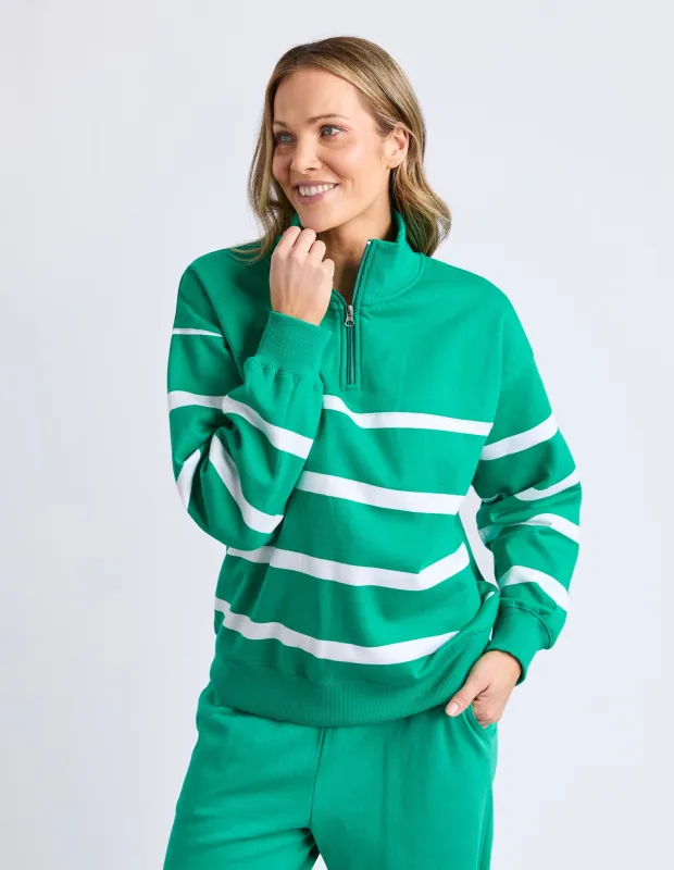 Lane Zip Crew Green & White Stripe sold by Elm Lifestyle