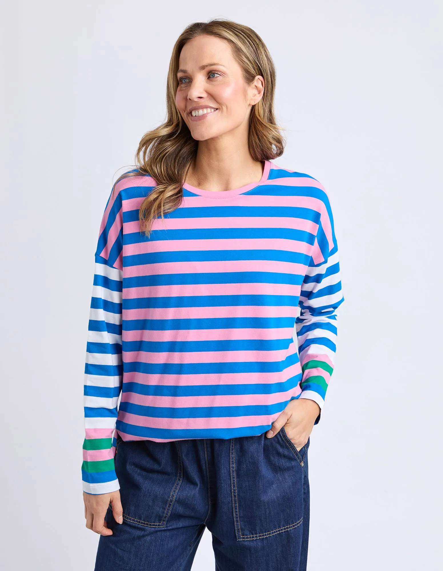 Taffy Stripe Long Sleeve Tee Blue & Pink Stripe sold by Elm Lifestyle