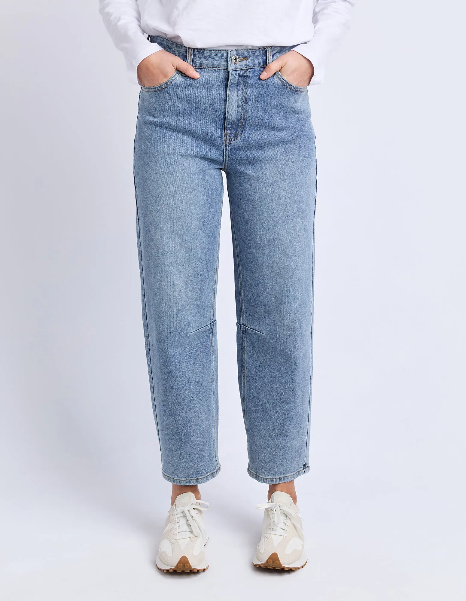 Bessie Barrel Leg Jean Mid Blue Wash sold by Elm Lifestyle