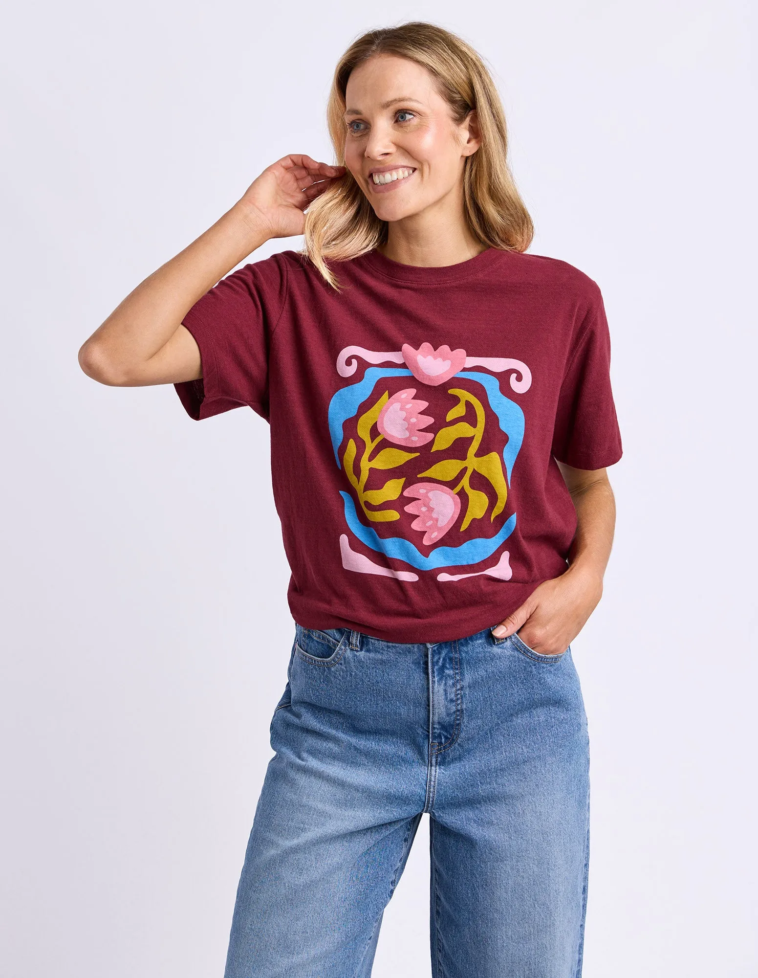 Flowerette Tee Plum sold by Elm Lifestyle