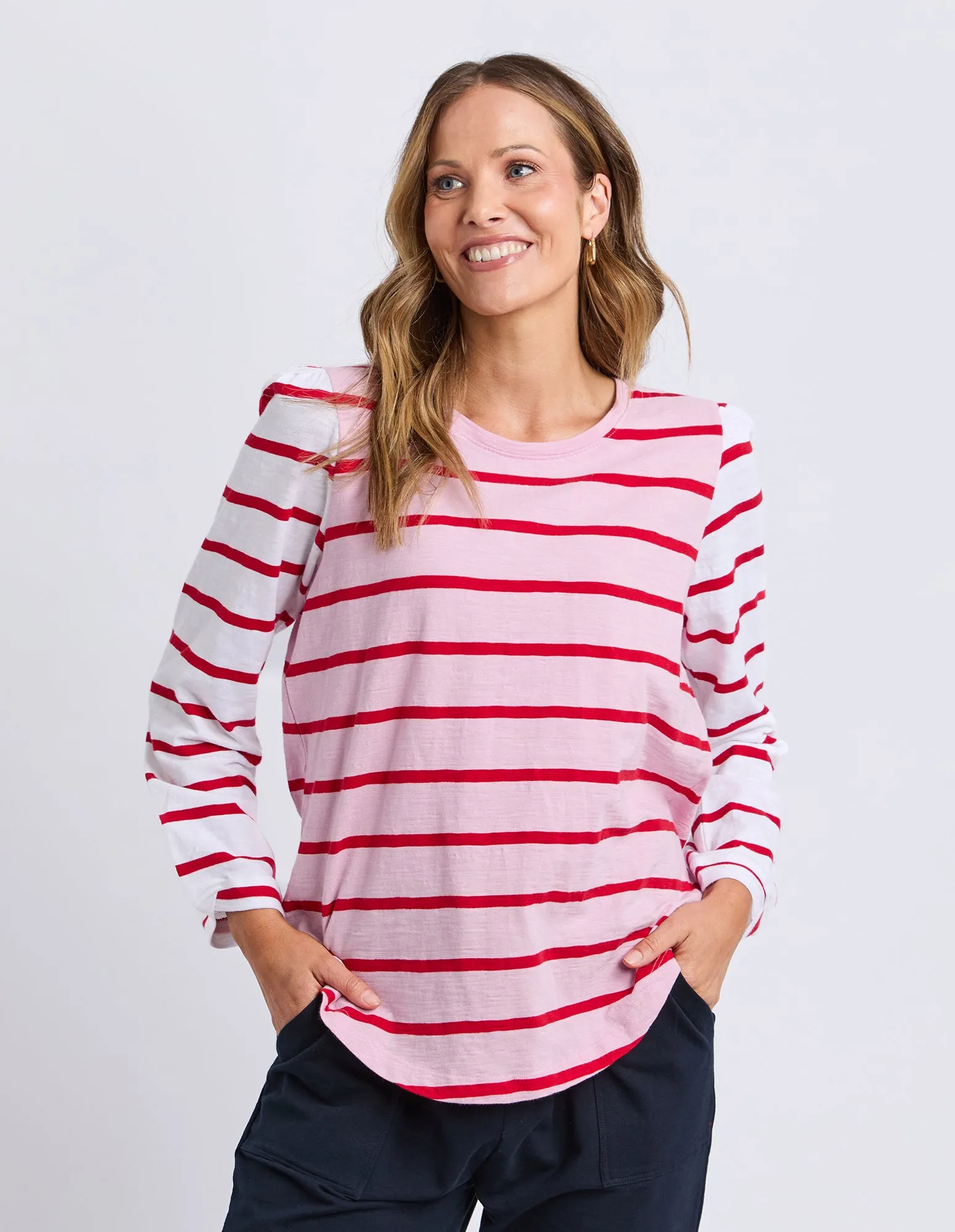 Baia Long Sleeve Tee Pink & Red Stripe sold by Elm Lifestyle